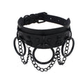 Faux Leather Choker Collar Necklace with Rings and Chains for Women - view 2
