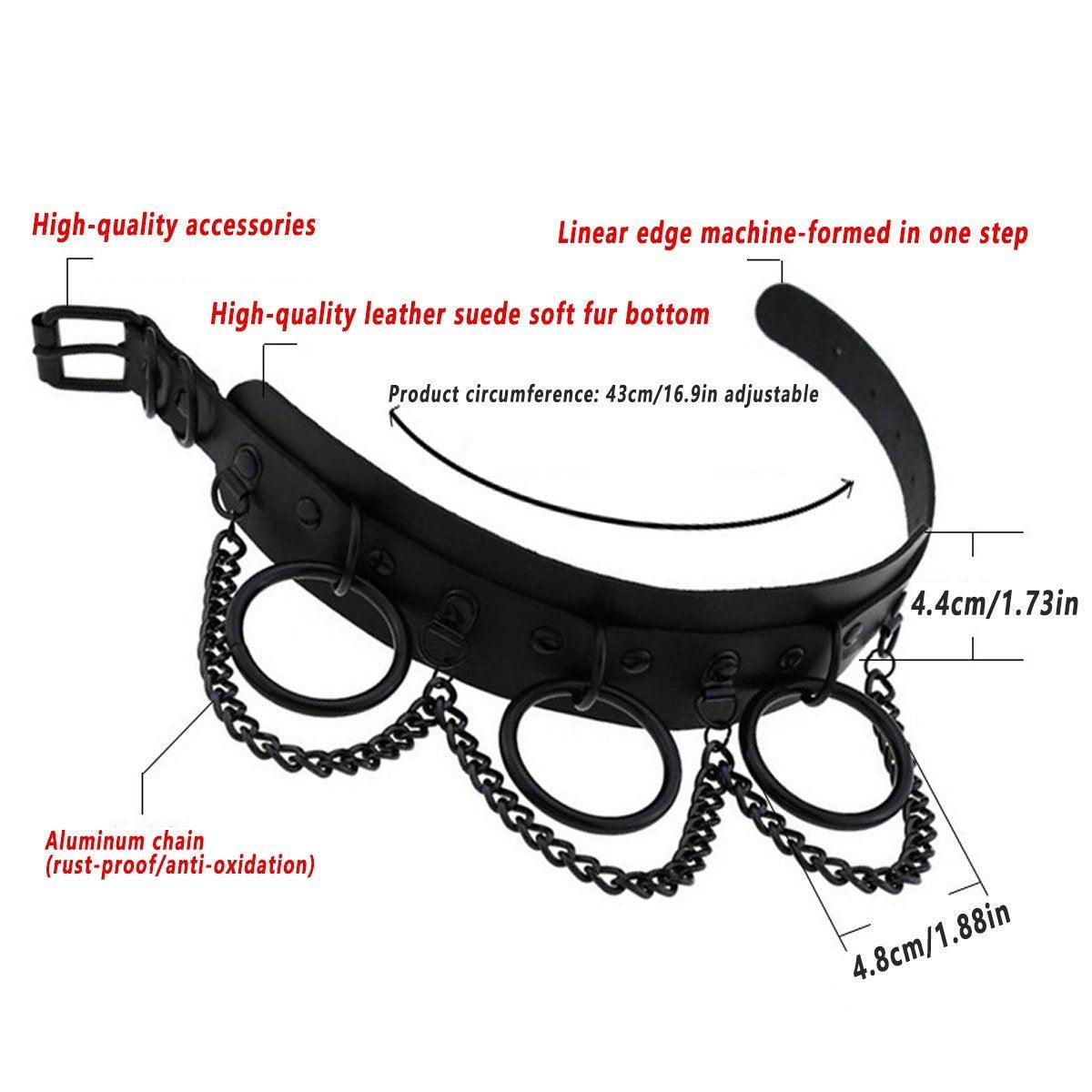 Faux Leather Choker Collar Necklace with Rings and Chains for Women - view 3