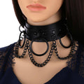 Faux Leather Choker Collar Necklace with Rings and Chains for Women - view 5