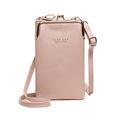 Faux Leather Crossbody Phone Bag with Adjustable Strap - Blush Pink