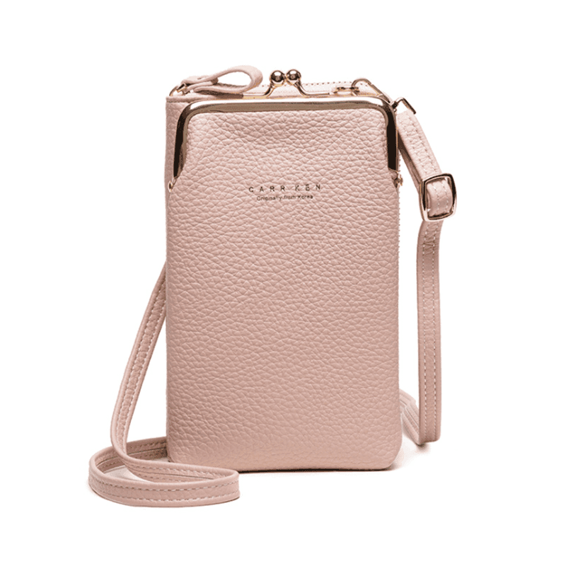 Faux Leather Crossbody Phone Bag with Adjustable Strap - Blush Pink