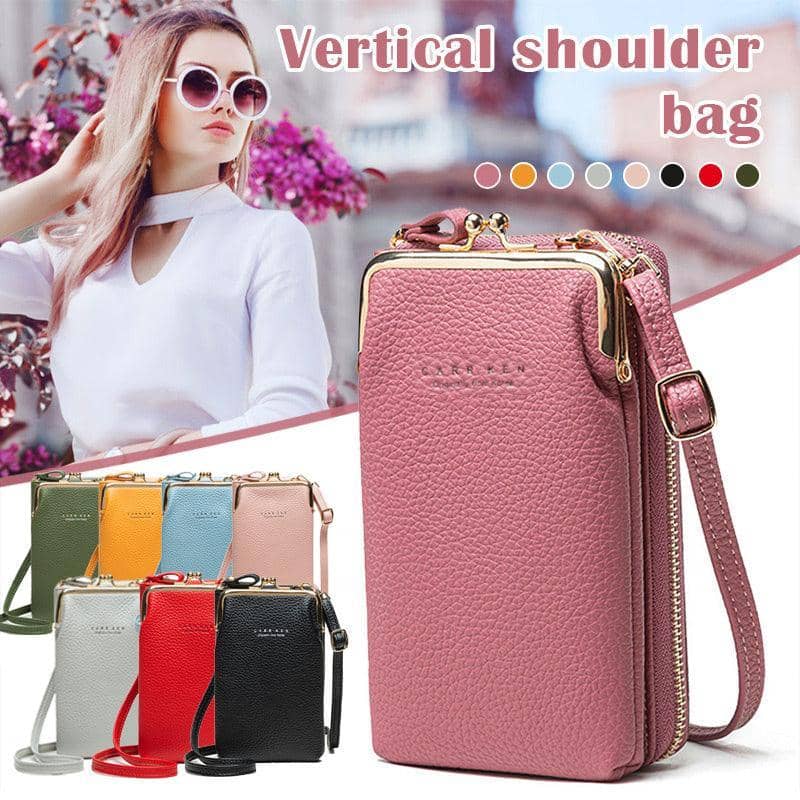 Faux Leather Crossbody Phone Bag with Adjustable Strap - Blush Pink - view 2