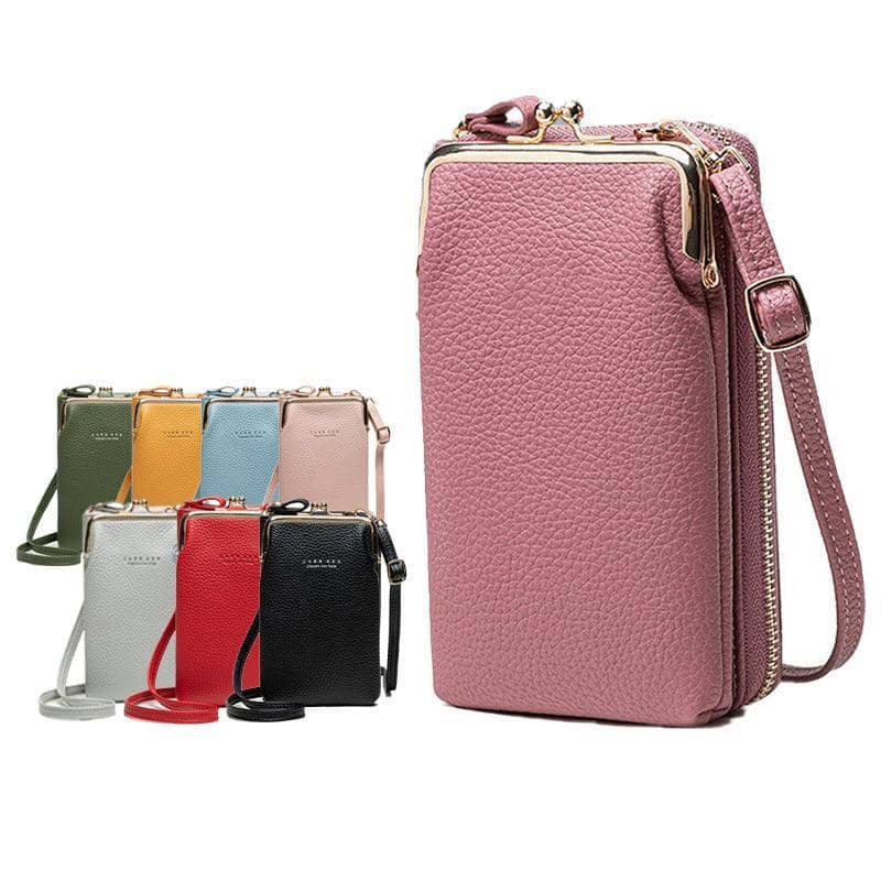 Faux Leather Crossbody Phone Bag with Adjustable Strap - Blush Pink - view 3