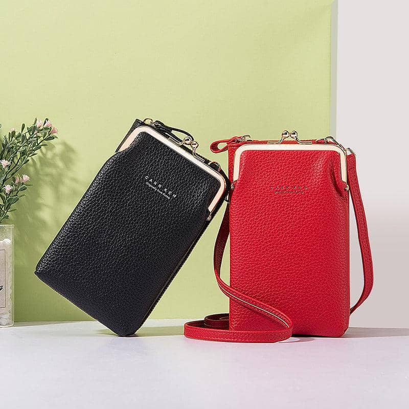 Faux Leather Crossbody Phone Bag with Adjustable Strap - Blush Pink - view 4
