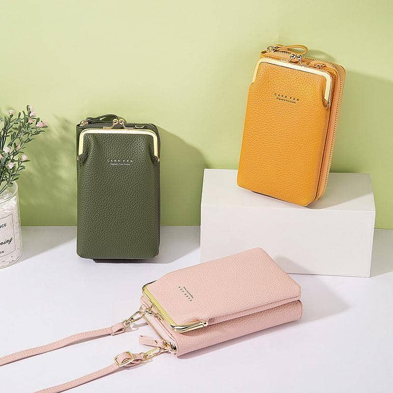 Faux Leather Crossbody Phone Bag with Adjustable Strap - Blush Pink - view 5