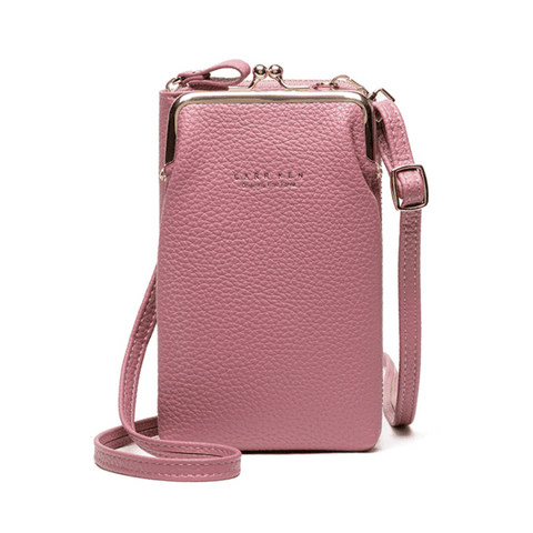 Faux Leather Crossbody Phone Bag with Adjustable Strap - Dusty Rose