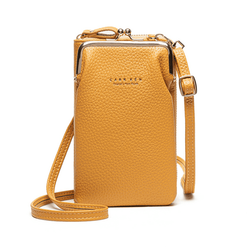 Faux Leather Crossbody Phone Bag with Adjustable Strap - Mustard Yellow