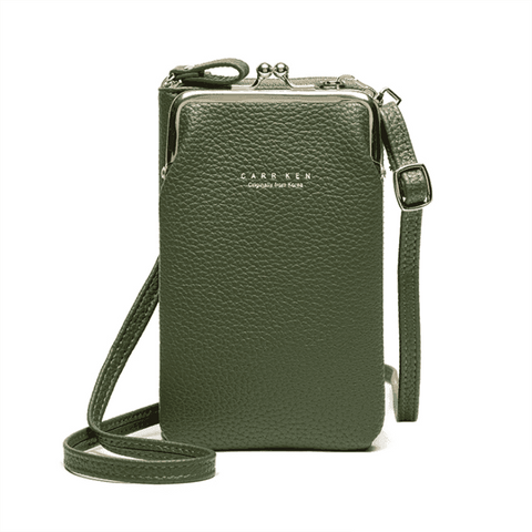 Faux Leather Crossbody Phone Bag with Adjustable Strap - Olive Green