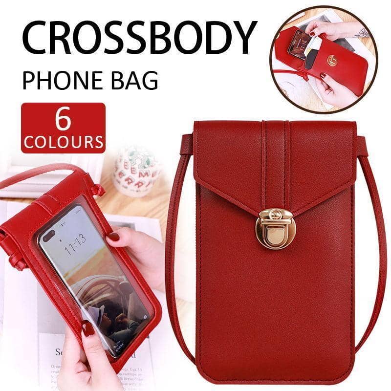 Faux Leather Crossbody Phone Bag with Clear Touch Window - Dark Green - view 2