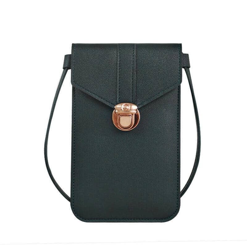 Faux Leather Crossbody Phone Bag with Clear Touch Window - Grey - view 2