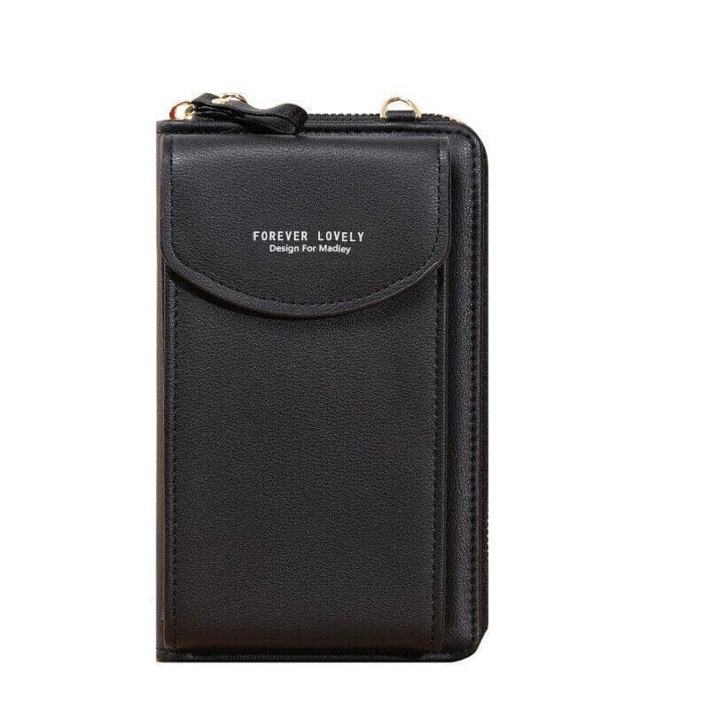 Faux Leather Crossbody Phone Pouch Bag - Black