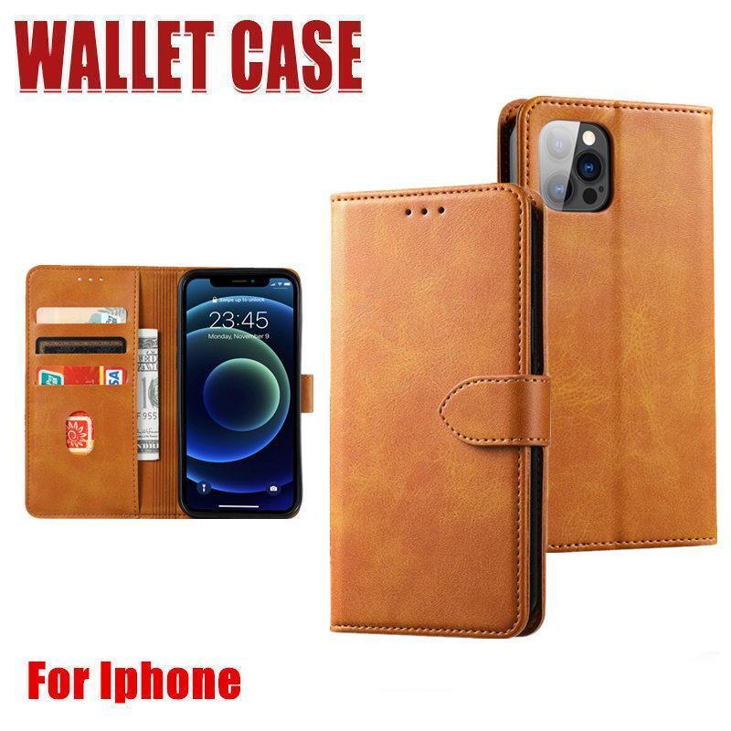 Faux Leather Flip Wallet Case, Tan Brown - iPhone 14 Plus - view 2