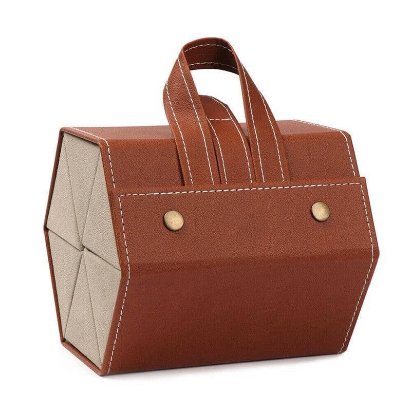 Faux Leather Folding Sunglasses Organiser Case - Brown, 6 Slots