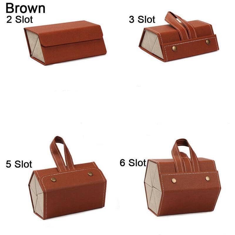 Faux Leather Folding Sunglasses Organiser Case - Brown, 6 Slots - view 5