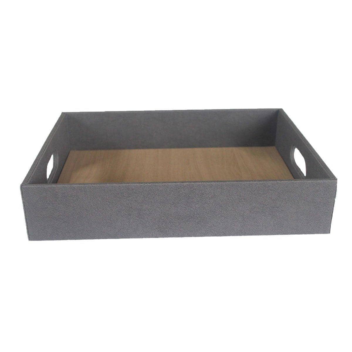 Faux Leather Hotel Shoe Basket Storage Tray - Grey and Brown, 40 x 30 x 8cm