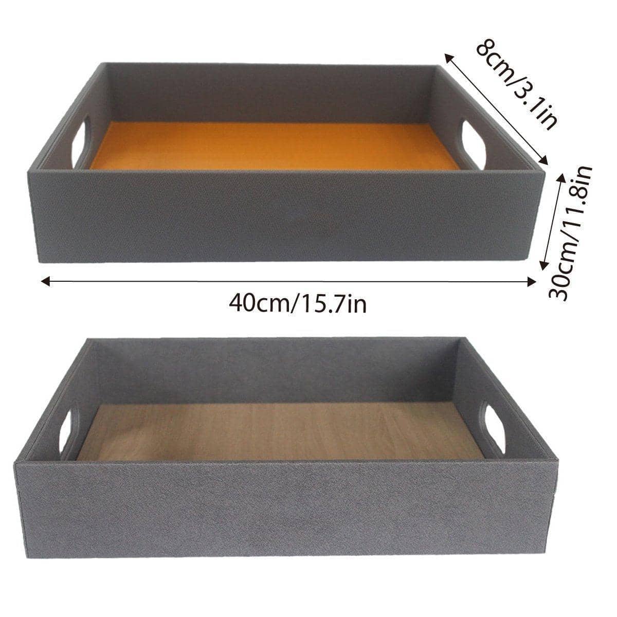 Faux Leather Hotel Shoe Basket Storage Tray - Grey and Brown, 40 x 30 x 8cm - view 4