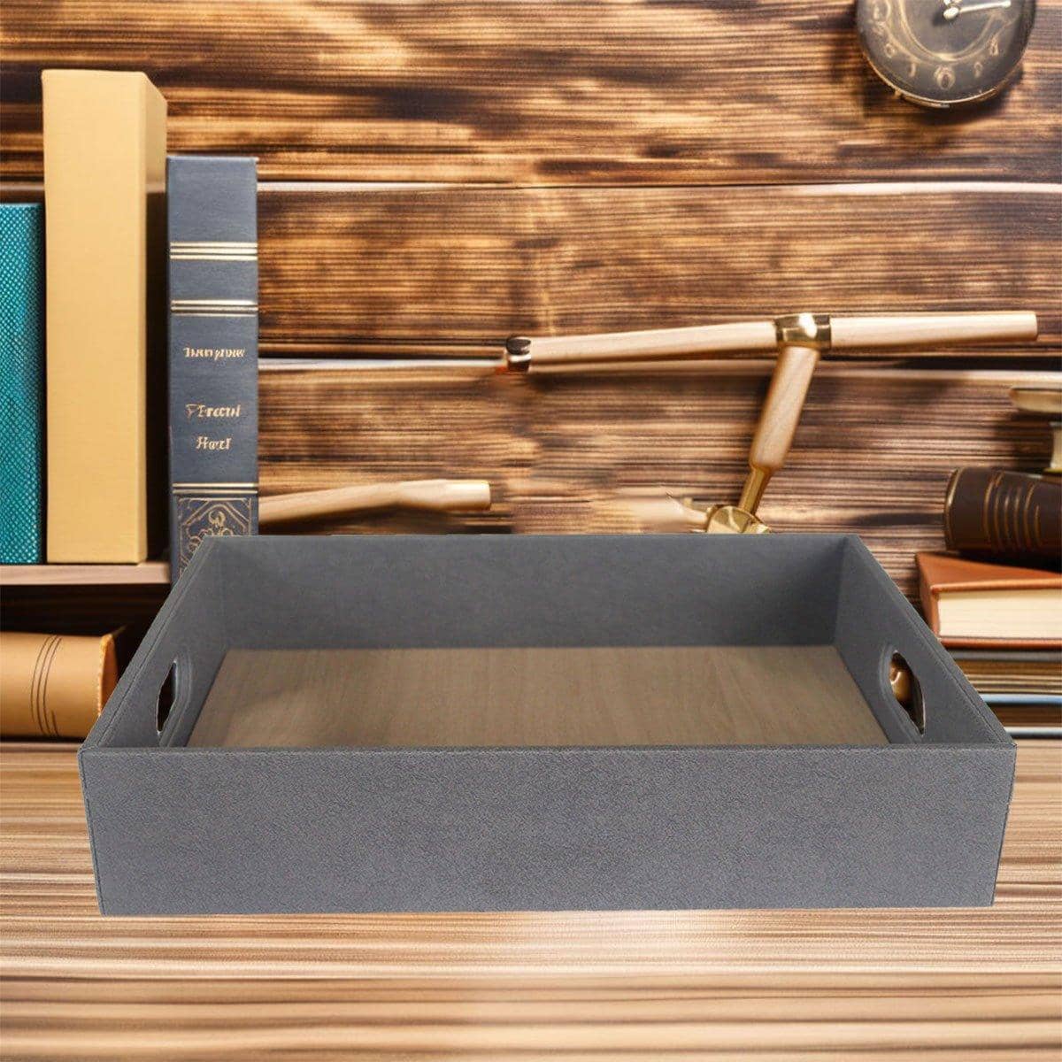 Faux Leather Hotel Shoe Basket Storage Tray - Grey and Brown, 40 x 30 x 8cm - view 5