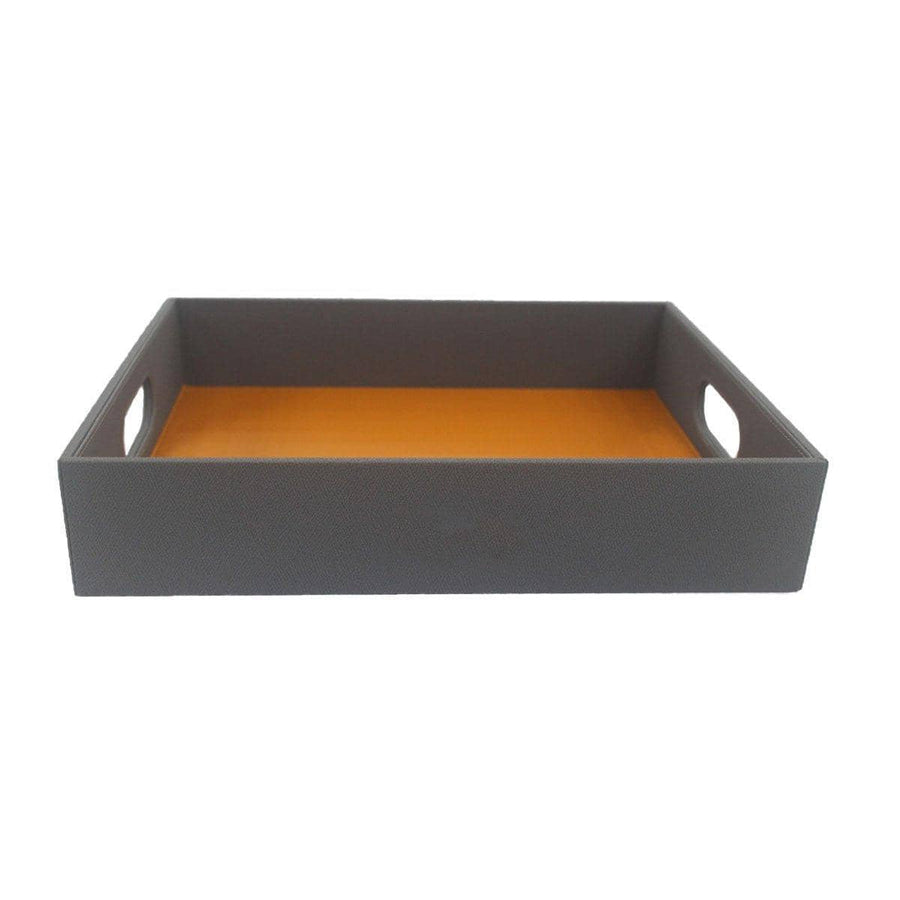 Faux Leather Hotel Shoe Basket Storage Tray - Grey and Orange, 40 x 30 x 8cm