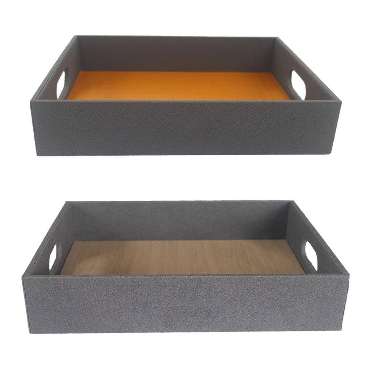 Faux Leather Hotel Shoe Basket Storage Tray - Grey and Orange, 40 x 30 x 8cm - view 3