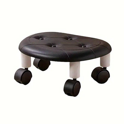 Faux Leather Look Low Stool with Wheels - Black