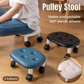 Faux Leather Look Low Stool with Wheels - White - view 2