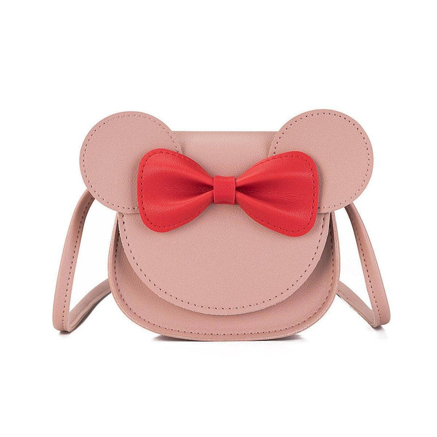 Faux Leather Mini Crossbody Bag with Bow - Dusty Pink with Red Bow