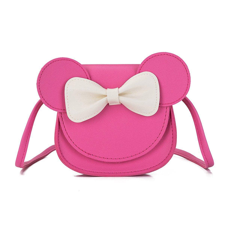 Faux Leather Mini Crossbody Bag with Bow - Fuchsia with White Bow