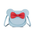 Faux Leather Mini Crossbody Bag with Bow - Light Blue with Red Bow