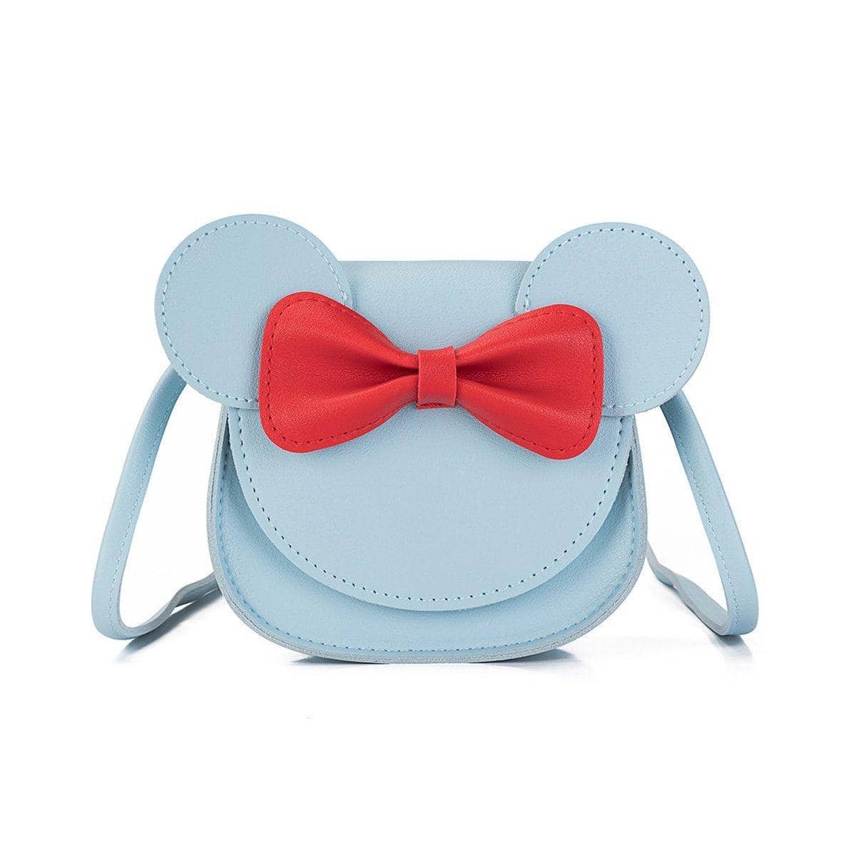 Faux Leather Mini Crossbody Bag with Bow - Light Blue with Red Bow