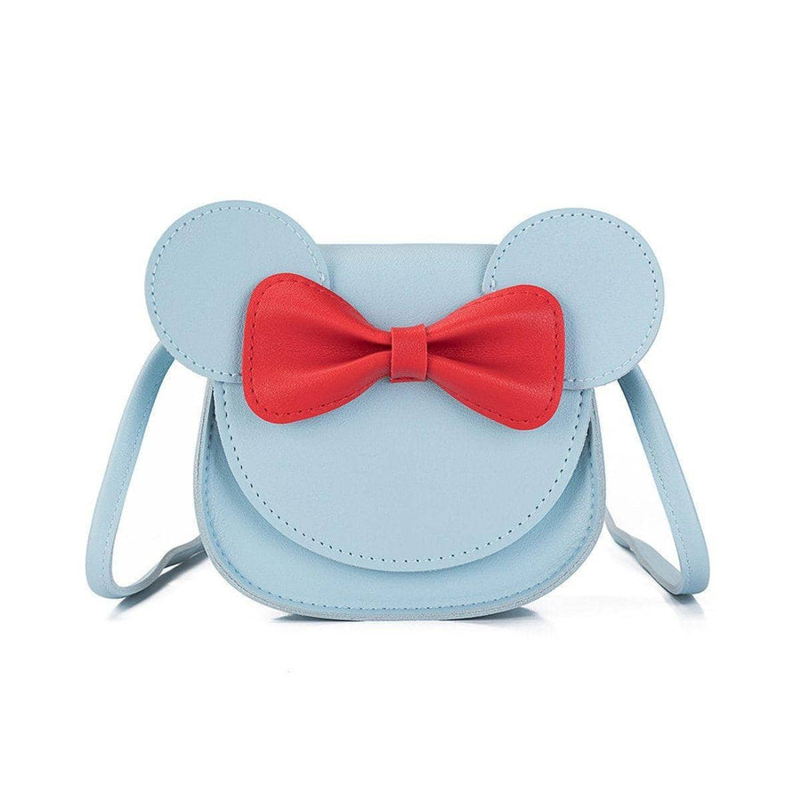 Faux Leather Mini Crossbody Bag with Bow - Light Blue with Red Bow