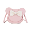 Faux Leather Mini Crossbody Bag with Bow - Pink with White Bow