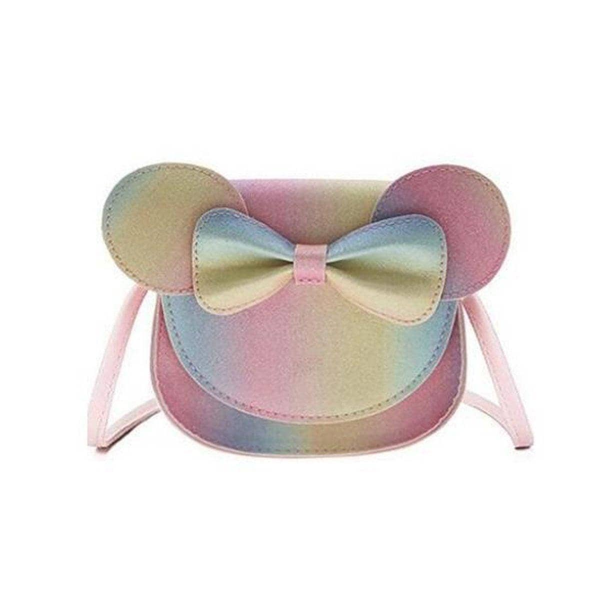 Faux Leather Mini Crossbody Bag with Bow - Rainbow