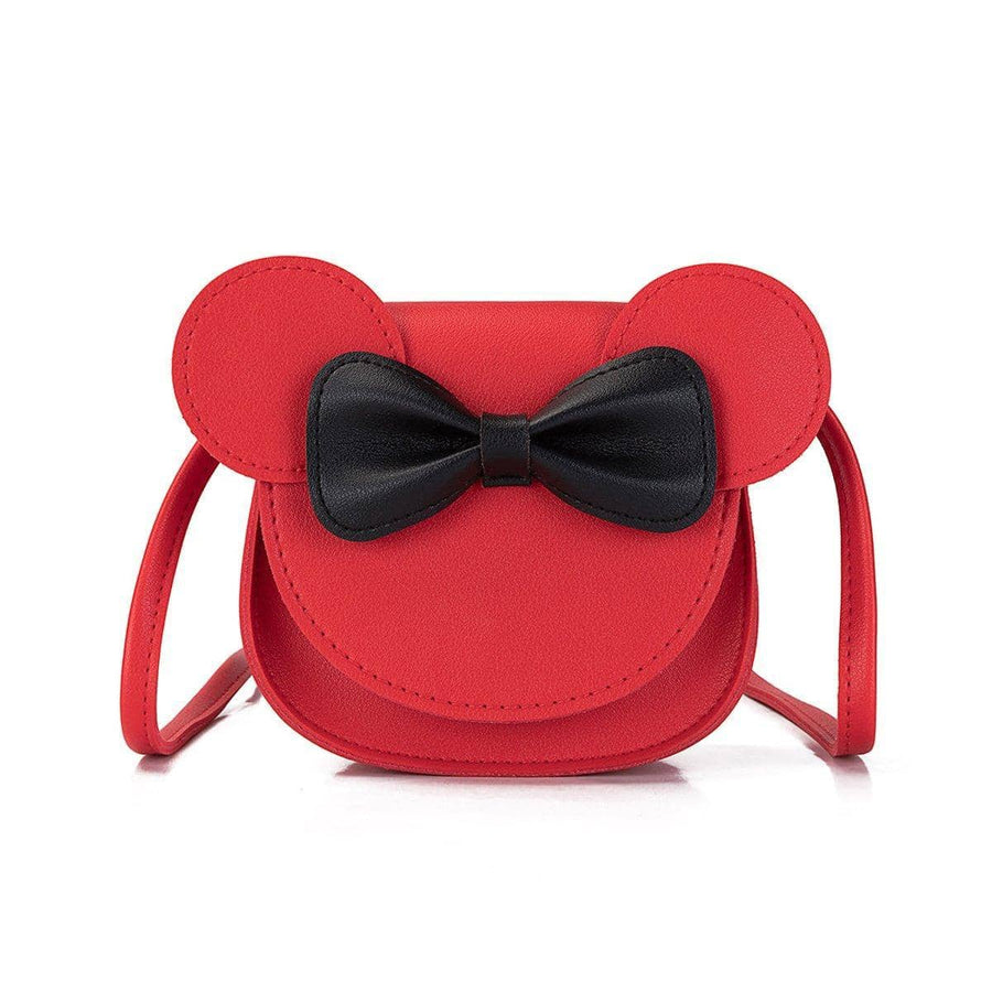 Faux Leather Mini Crossbody Bag with Bow - Red with Black Bow