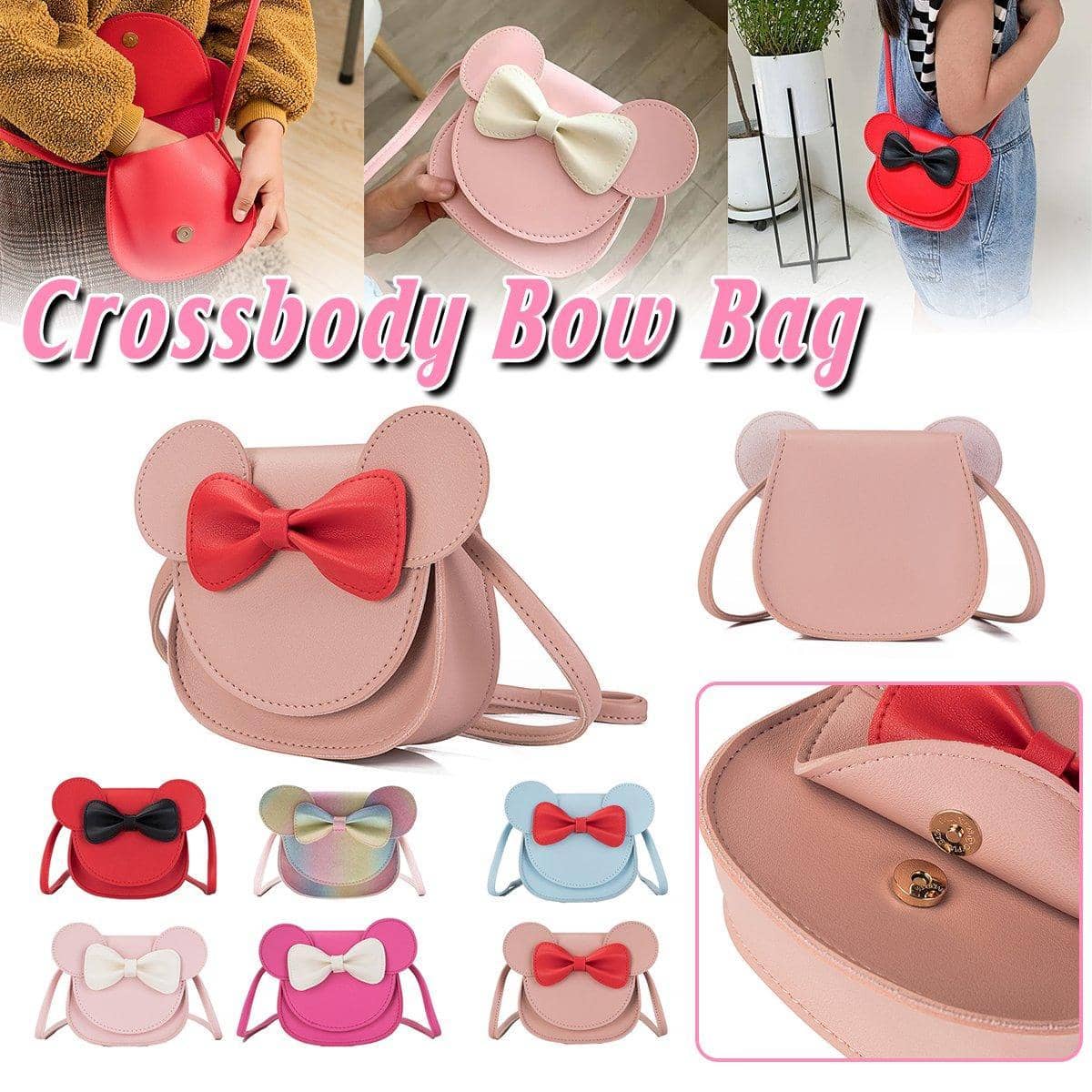 Faux Leather Mini Crossbody Bag with Bow - Red with Black Bow - view 2