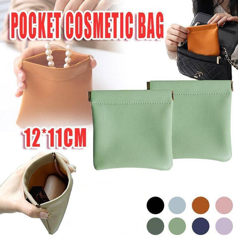 Faux Leather Pocket Cosmetic Bag - Dark Green - view 2