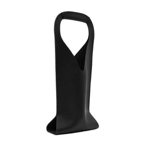 Faux Leather Single Wine Bottle Bag with Handle - Black