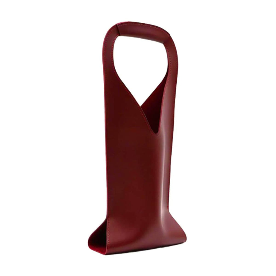 Faux Leather Single Wine Bottle Bag with Handle - Wine Red