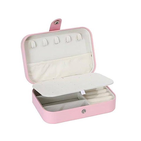 Faux Leather Travel Jewellery Box Organiser - Pink