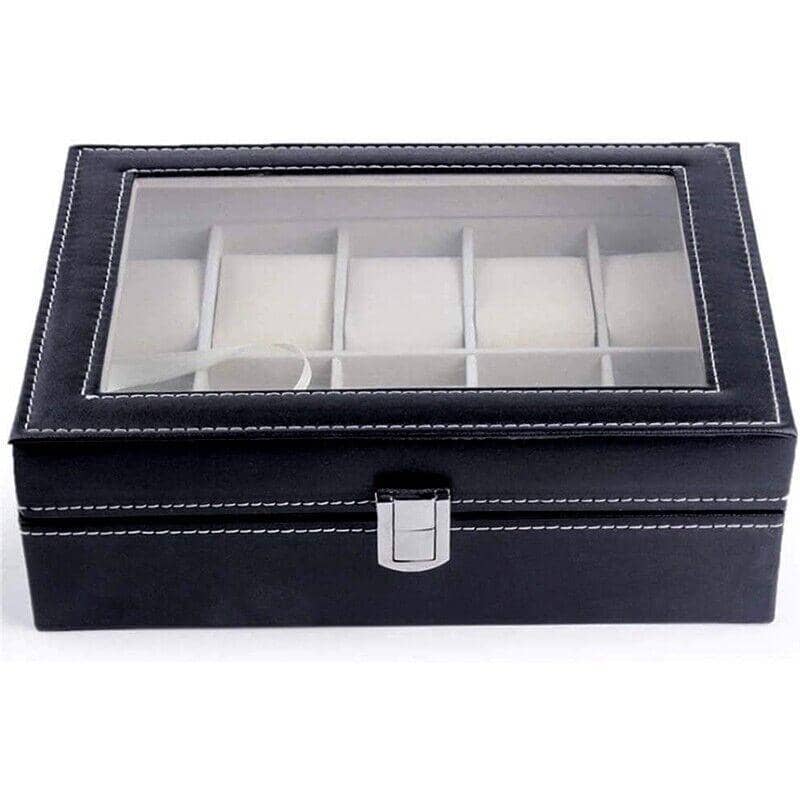 Faux Leather Watch Box with 10 Grids, Jewellery Display Storage Organiser - view 4