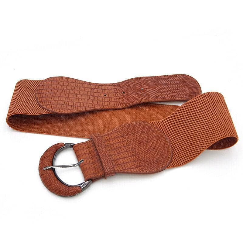 Faux Leather Wide Stretch Cinch Waist Belt with Buckle for Women - Khaki