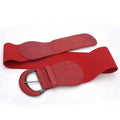 Faux Leather Wide Stretch Cinch Waist Belt with Buckle for Women - Red