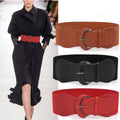 Faux Leather Wide Stretch Cinch Waist Belt with Buckle for Women - Red - view 5