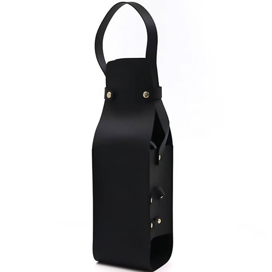 Faux Leather Wine Bottle Tote Bags with Handle - Black, Pack of 2
