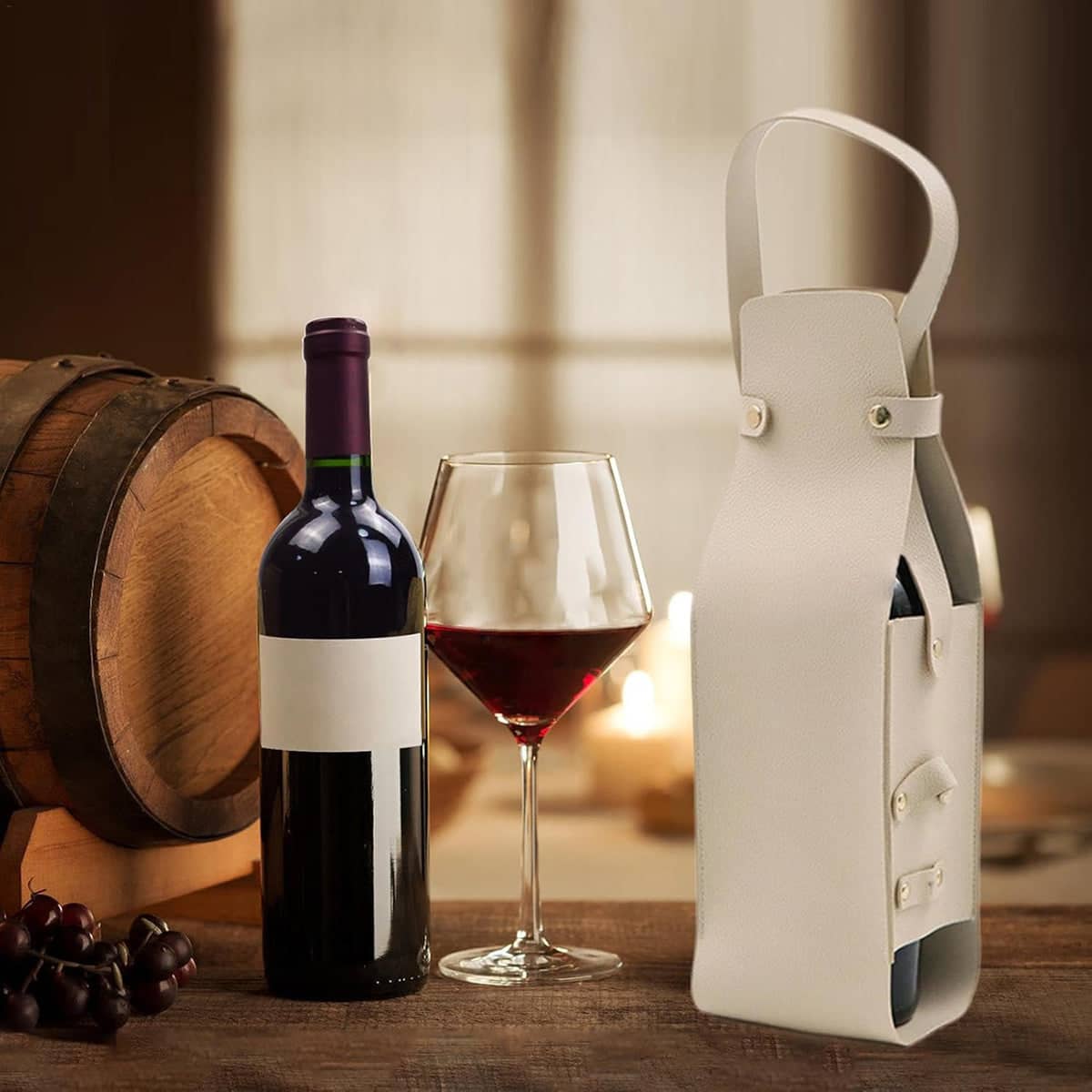 Faux Leather Wine Bottle Tote Bags with Handle - Black, Pack of 2 - view 5