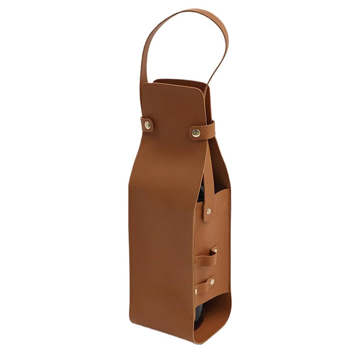 Faux Leather Wine Bottle Tote Bags with Handle - Brown, Pack of 2