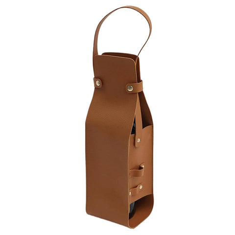 Faux Leather Wine Bottle Tote Bags with Handle - Brown, Pack of 2