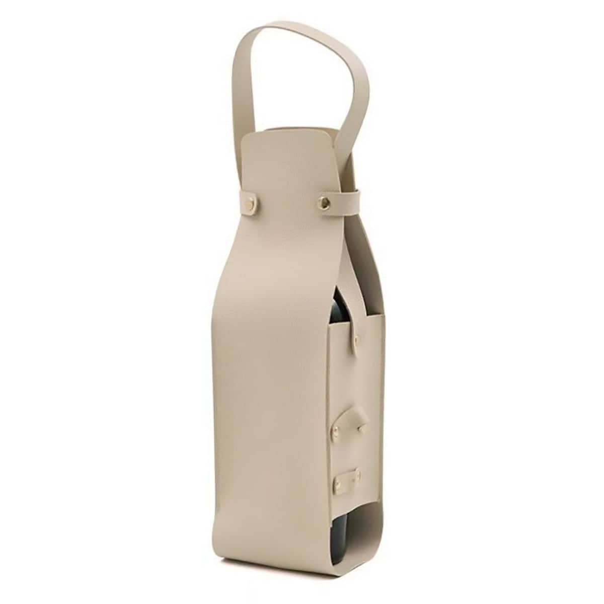 Faux Leather Wine Bottle Tote Bags with Handle - Cream, Pack of 2