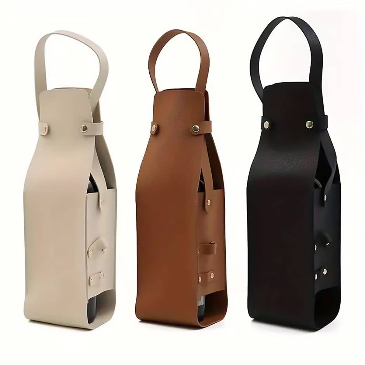 Faux Leather Wine Bottle Tote Bags with Handle - Cream, Pack of 2 - view 3