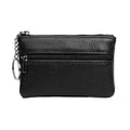 Faux Leather Zip Coin Purse with Key Ring - Black