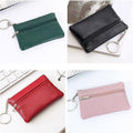 Faux Leather Zip Coin Purse with Key Ring - Black - view 5